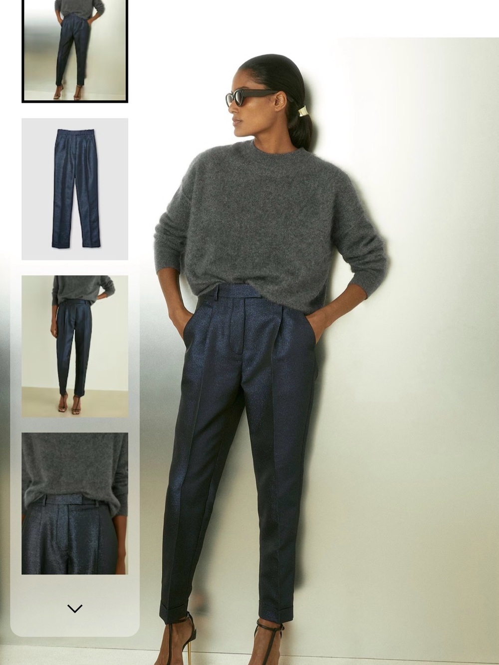 REISS Metallic Tapered Trouser Pants Silver Black Shimmer Size 2